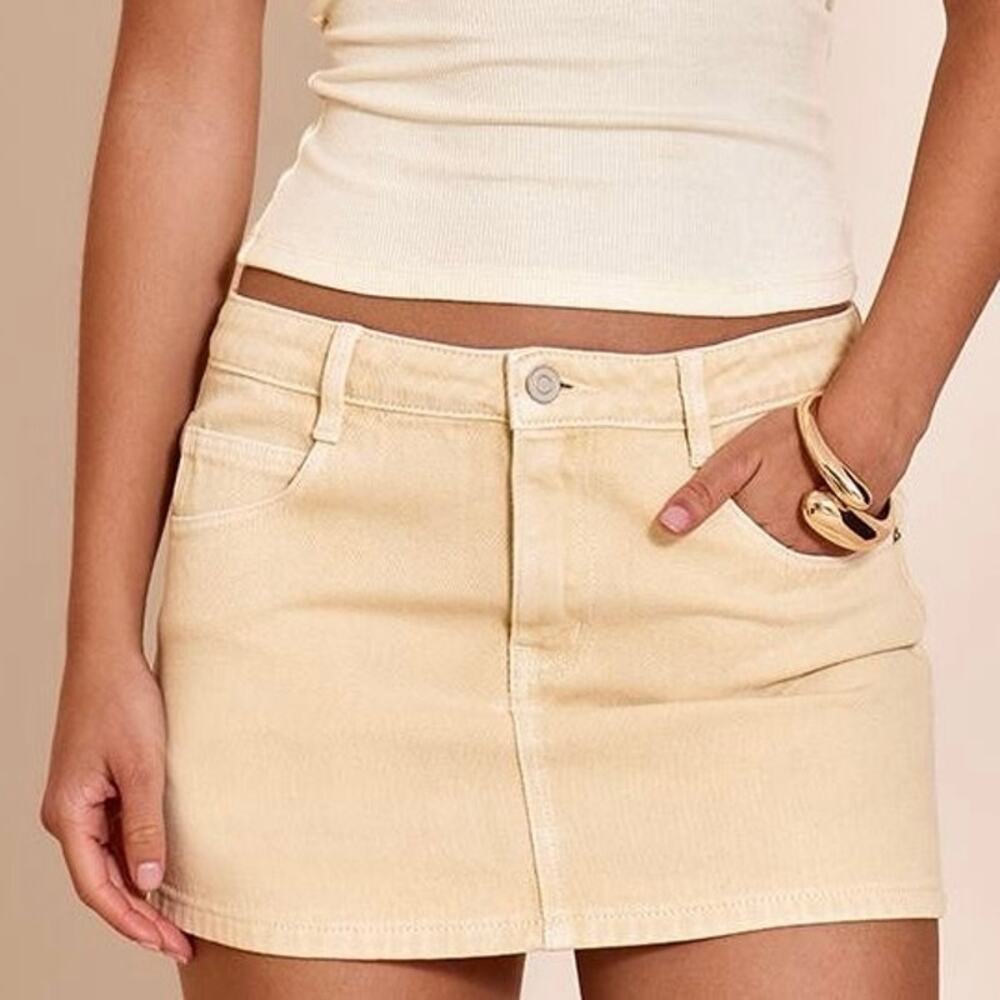 Pretty Little Thing | Khaki Denim Mini Skirt Preppy Summer Going Out Sz 2